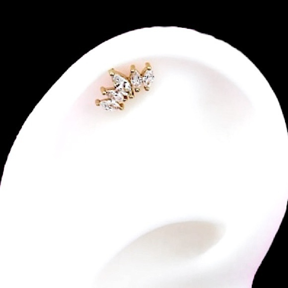 18K Gold Cartilage 5 diamond Arch crescent stud Brand New marquise